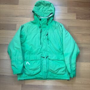 Men's Flylow Green Hooded Insulated Snowboarding Ski Winter Parka Jacket Sz XL